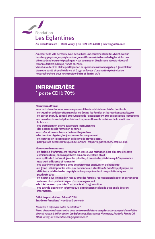 Infirmier/ière - 1 Poste CDI à 70 %