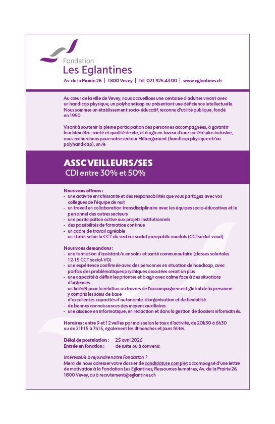 ASSC Veilleurs/ses - Postes CDI entre 30 % et 50 %